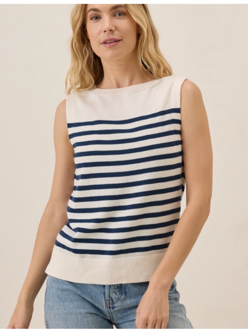 Pact Navy Laguna Stripe Fine Knit Shell 100% Organic Cotton M